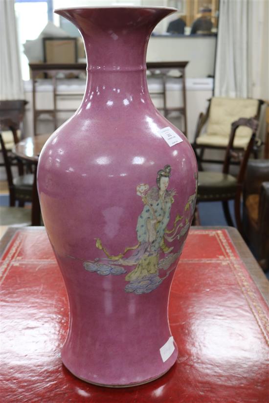 A large 19th century pink sgraffito ground baluster vase, Qianlong seal mark height 60cm